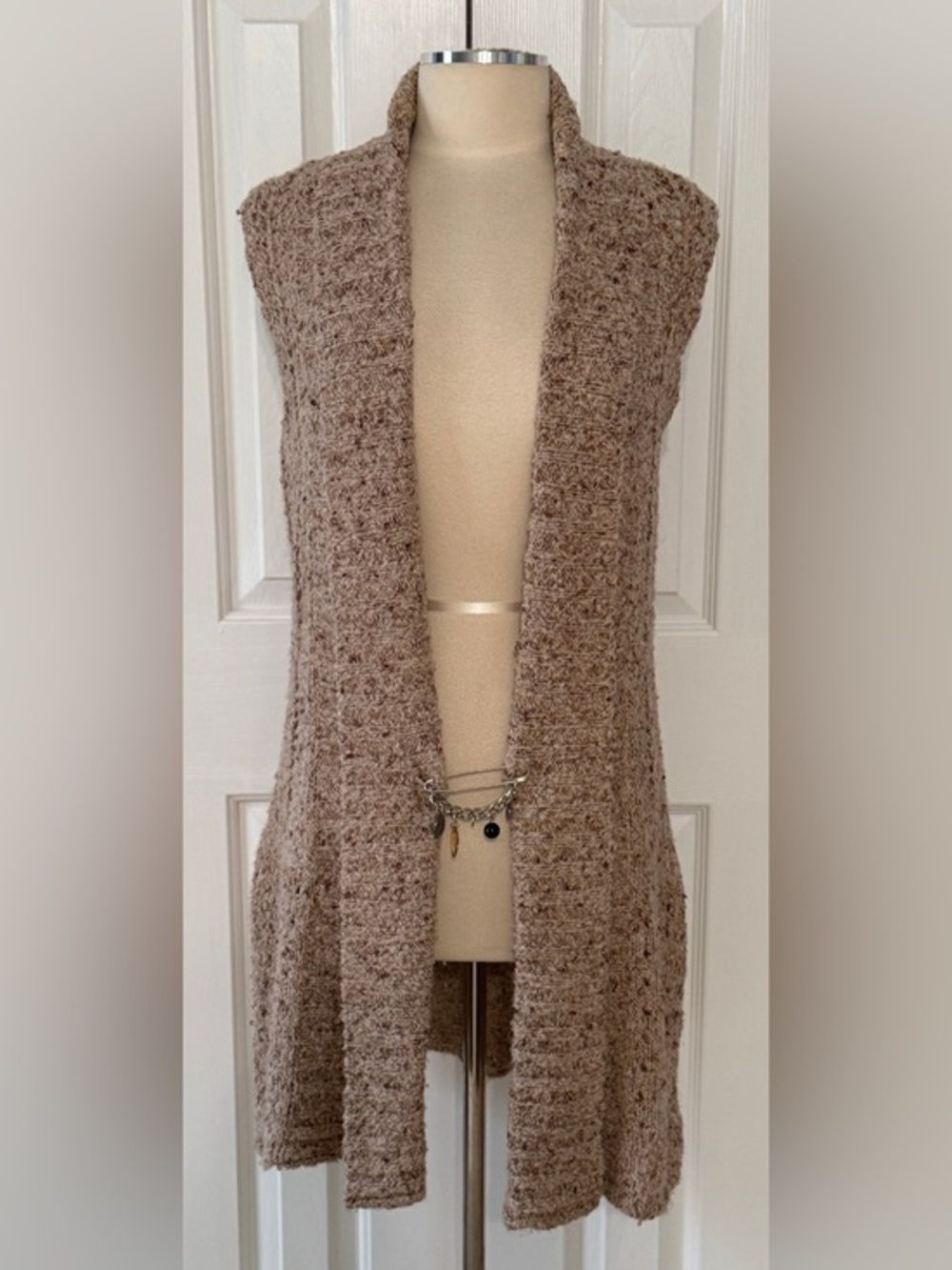 Venus USA Open Front Sleeveless Duster Cardigan Vest Beige Size Small